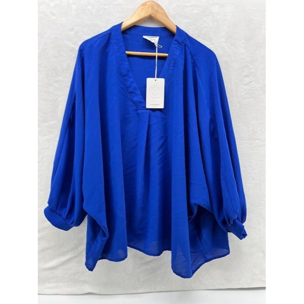 ANDREE BY UNIT Royal Blue V-Neck Flowing Dolman Tunic